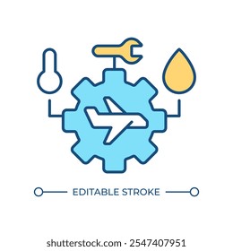 Aircraft maintenance RGB color icon. Airplane management, engineering. Ground service, avionics. Aviation, system. Isolated vector illustration. Simple filled line drawing. Editable stroke