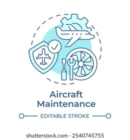 Aircraft maintenance soft blue concept icon. Safety regulation, reliability. Engineering, technology. Round shape line illustration. Abstract idea. Graphic design. Easy to use in infographic