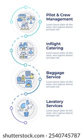 Aircraft maintenance support types infographic design template. Pilot airplane, crew. Data visualization 4 options. Process vertical flow chart