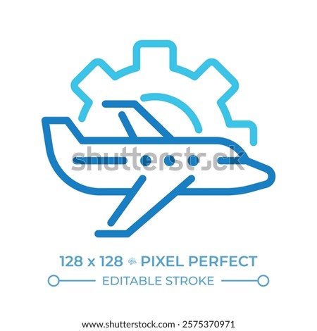 Aircraft maintenance two color line icon. Technical service. Plane, gear. Engineering and upkeep in aviation. Bicolor outline symbol. Duotone linear pictogram. Isolated illustration. Editable stroke