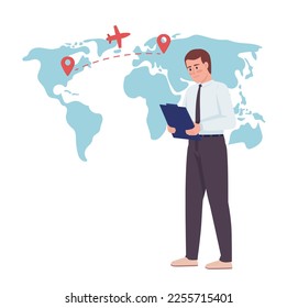 Aircraft management service flat concept vector illustration. Editable 2D cartoon character on white for web design. Moving air freight globally creative idea for website, mobile, presentation