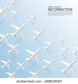 Aircraft many plane on the blue background. Vector illustration