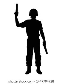 Aircraft marshalling signal man silhouette vector