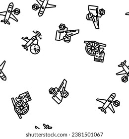 aircraft mechanic aviation vector seamless pattern thin line illustration