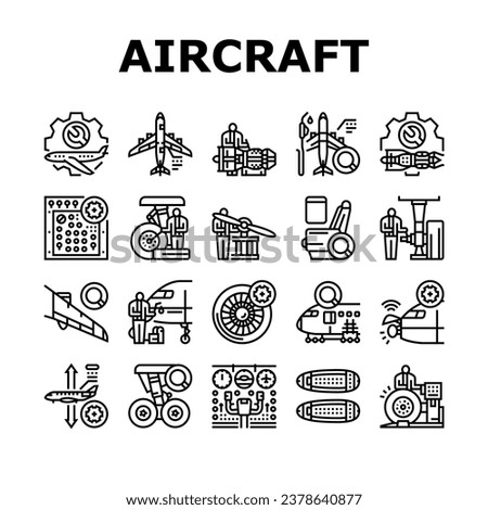 aircraft mechanic icons set vector. aviation maintenance, airplane plane, jet engine, industry airport, repair, hangar aircraft mechanic black contour illustrations