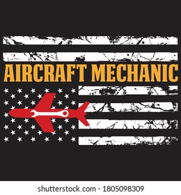 Aircraft Mechanic USA Flag Airplane Vector Arts.