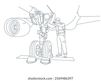 Aircraft Mechanic Working With A Commercial Plane