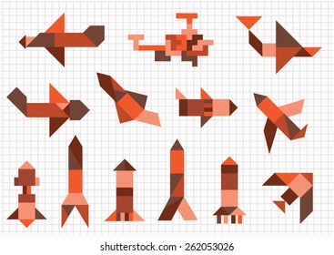 aircraft and missiles on a white background