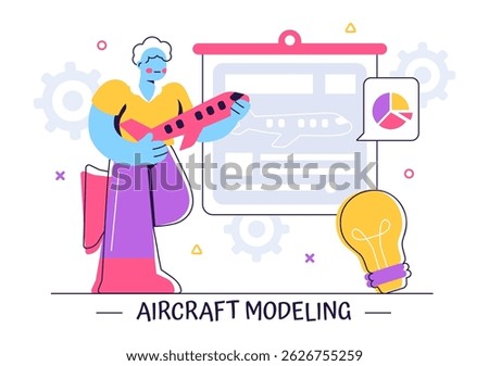 Aircraft Modeling and Crafting Vector Illustration Featuring the Assembly or Painting of a Large Airplane Model as a Replica of a Real Aircraft