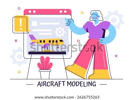 Aircraft Modeling and Crafting Vector Illustration Featuring the Assembly or Painting of a Large Airplane Model as a Replica of a Real Aircraft