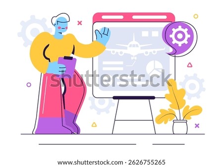 Aircraft Modeling and Crafting Vector Illustration Featuring the Assembly or Painting of a Large Airplane Model as a Replica of a Real Aircraft