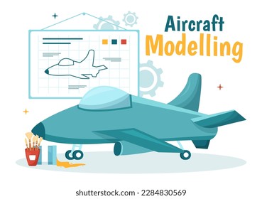 Modelación y dibujo de aeronaves Ilustración con montaje o pintura de un enorme modelo de avión en plantillas de página de aterrizaje dibujadas a mano de dibujos planos