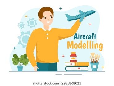 Aircraft Modelling and Crafting Illustration with Assembling or Painting Huge Airplane Model in Flat Cartoon Hand Drawn Landing Page Templates