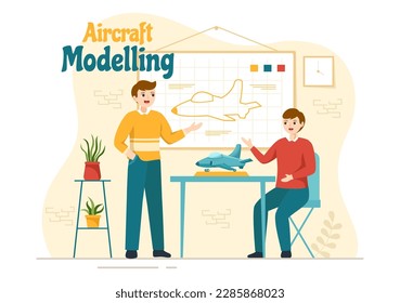 Modelación y dibujo de aeronaves Ilustración con montaje o pintura de un enorme modelo de avión en plantillas de página de aterrizaje dibujadas a mano de dibujos planos