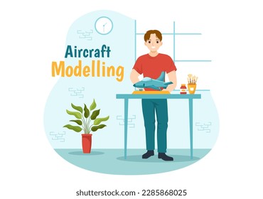 Aircraft Modelling and Crafting Illustration with Assembling or Painting Huge Airplane Model in Flat Cartoon Hand Drawn Landing Page Templates