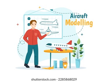 Aircraft Modelling and Crafting Illustration with Assembling or Painting Huge Airplane Model in Flat Cartoon Hand Drawn Landing Page Templates