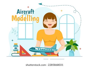 Aircraft Modelling and Crafting Illustration with Assembling or Painting Huge Airplane Model in Flat Cartoon Hand Drawn Landing Page Templates