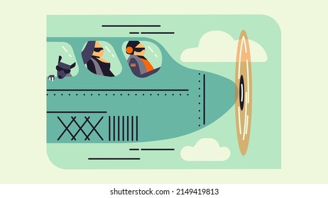 Cartoon Male Pilot Cockpit Plane with Control Board Vector Graphic