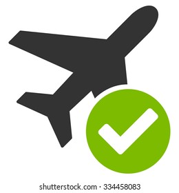 Aircraft Ok vector icon. Style is flat symbol, rounded angles, white background.