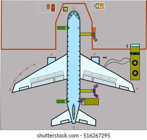 an aircraft parked stand and is preparing for flight