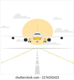 Aircraft Parking Crew, Flight Coordinator Guiding Airplane, Ground Crew Airport Vector Graphic Illustration, Airport Background. Taxiing Aircraft Parking At The Airport Before Landing. Man Indicates.