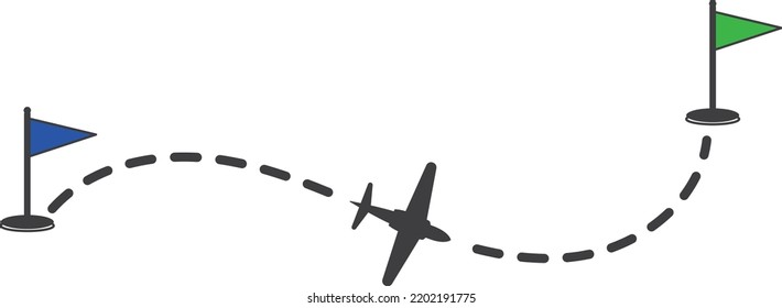 Aircraft path line with start and destination point. Plane track