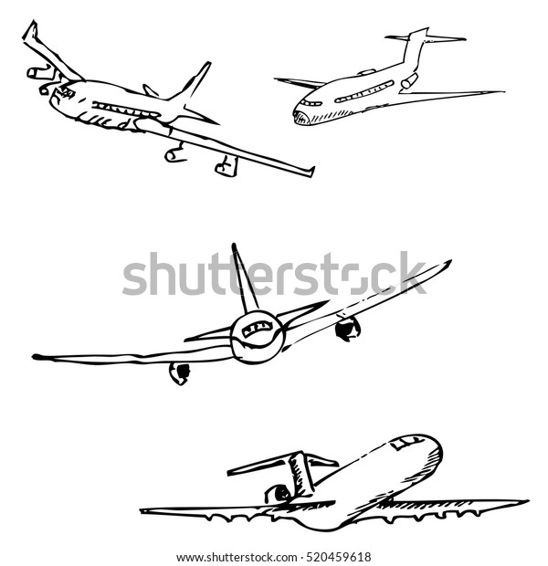Aircraft Pencil Sketch By Hand Stock Vector (Royalty Free) 520459618