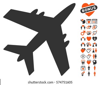 Aircraft pictograph with bonus love pictograms. Vector illustration style is flat iconic elements for web design, app user interfaces.