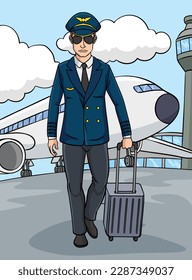 Aircraft Pilot Colored Cartoon Illustration