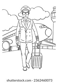 Aircraft Pilot Coloring Page for Kids
