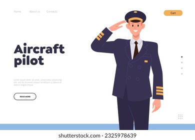 Aircraft pilot professional crew of passenger plane landing page template, civil aviation website