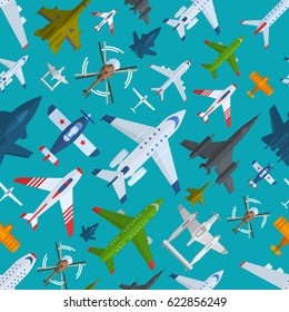 Aircraft plains top view vector illustration seamless pattern