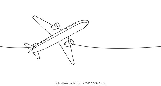 Aircraft plane, air transport one line continuous drawing. Different air transport continuous one line illustration. Vector minimalist illustration