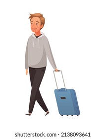 Aircraft plane airport staff people cartoon composition with isolated human character of passenger with suitcase vector illustration