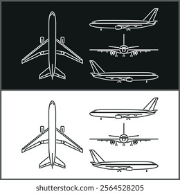 Aircraft plane line art silhouette vector set template design