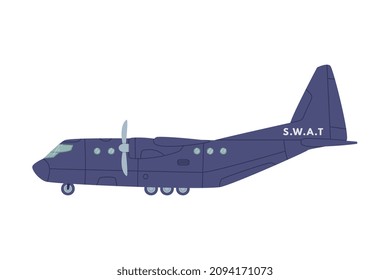 Aircraft or Plane as SWAT Vehicle or Rescue Vehicle and Police Tactical Unit Vector Illustration