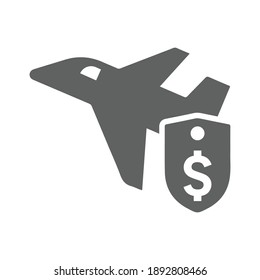 Aircraft, price transportation, travel line icon.  Gray color vector