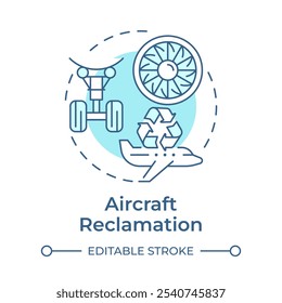 Aircraft reclamation soft blue concept icon. Airplane maintenance. Engineering, reuse. Round shape line illustration. Abstract idea. Graphic design. Easy to use in infographic, presentation