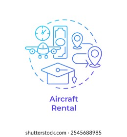 Aircraft rental blue gradient concept icon. Jet hire, service. Commerce, business. Round shape line illustration. Abstract idea. Graphic design. Easy to use in infographic, presentation