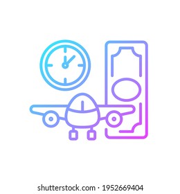 Aircraft rental gradient linear vector icon. Civil aviation. Ability to get plane for rent. Light aircraft. Thin line color symbols. Modern style pictogram. Vector isolated outline drawing