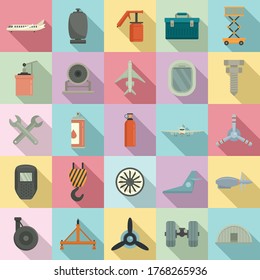 Aircraft repair icons set. Flat set of aircraft repair vector icons for web design