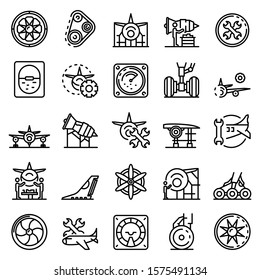 Aircraft repair icons set. Outline set of aircraft repair vector icons for web design isolated on white background