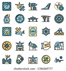 Aircraft repair icons set. Outline set of aircraft repair vector icons thin line color flat on white