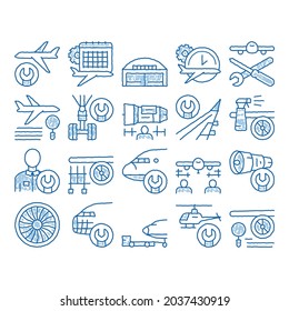 Aircraft Repair Tool sketch icon vector. Hand drawn blue doodle line art Aircraft Engine And Chassis, Helicopter And Airplane, Master And Hangar Illustrations