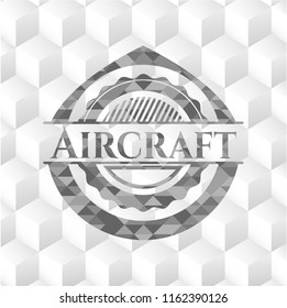 Aircraft retro style grey emblem with geometric cube white background