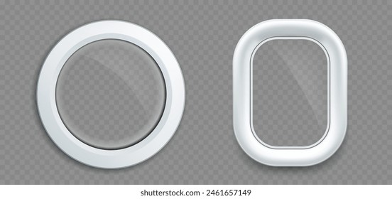 Aircraft or rocket windows portholes. Template frame isolated on transparent background. Stock vector illustration.