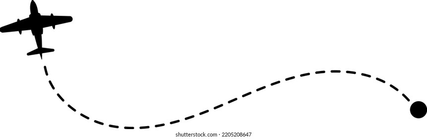 Aircraft Route Dashed Line. Flight Trajectory Icon