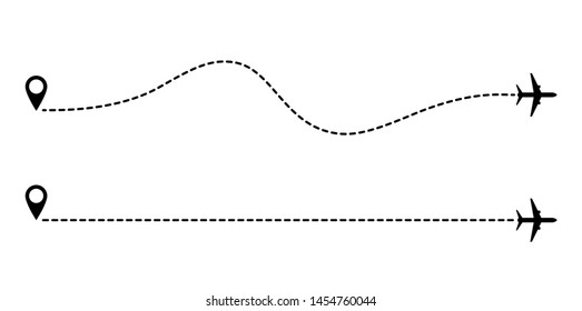 Aircraft route dotted lines. Tourism and travel. Tourist route by plane. Tracks traveler dotted lines.
