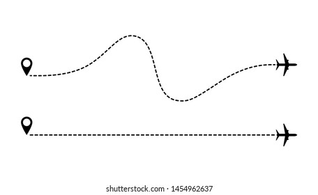 Aircraft route dotted lines. Tourism and travel. Tourist route by plane. Tracks traveler dotted lines.