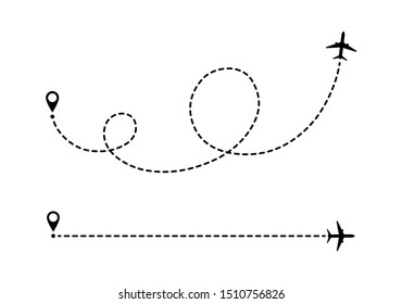 Aircraft route dotted lines. Tourist route by plane. Tracks traveler dotted lines.